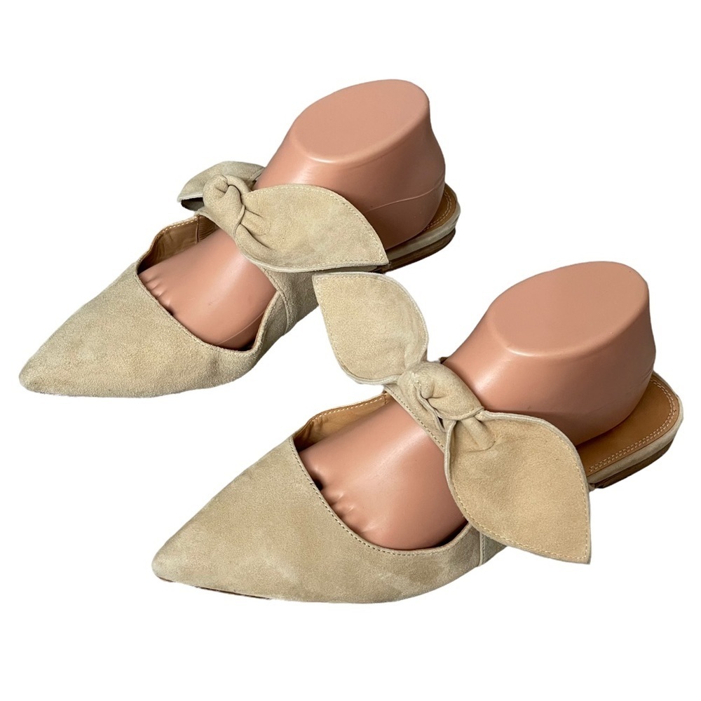 Bill‎ Blass Suede Pointed Knotted Bow Slide Flats Size 9